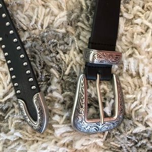 Metal Tipped Black Leather Belt
